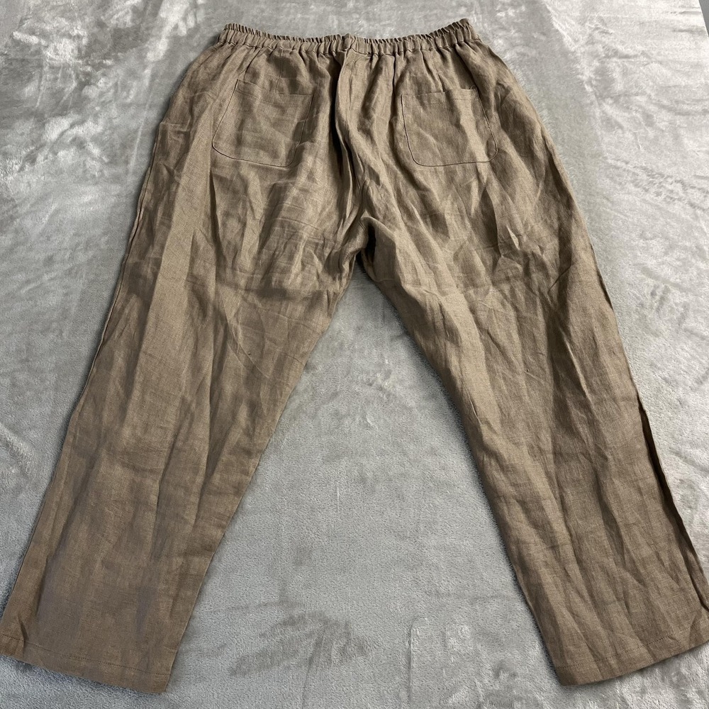 IXIMO Pants Womens XL Beige 100% Linen Straight Leg Elastic Waist Ankle Boho - Picture 3 of 12